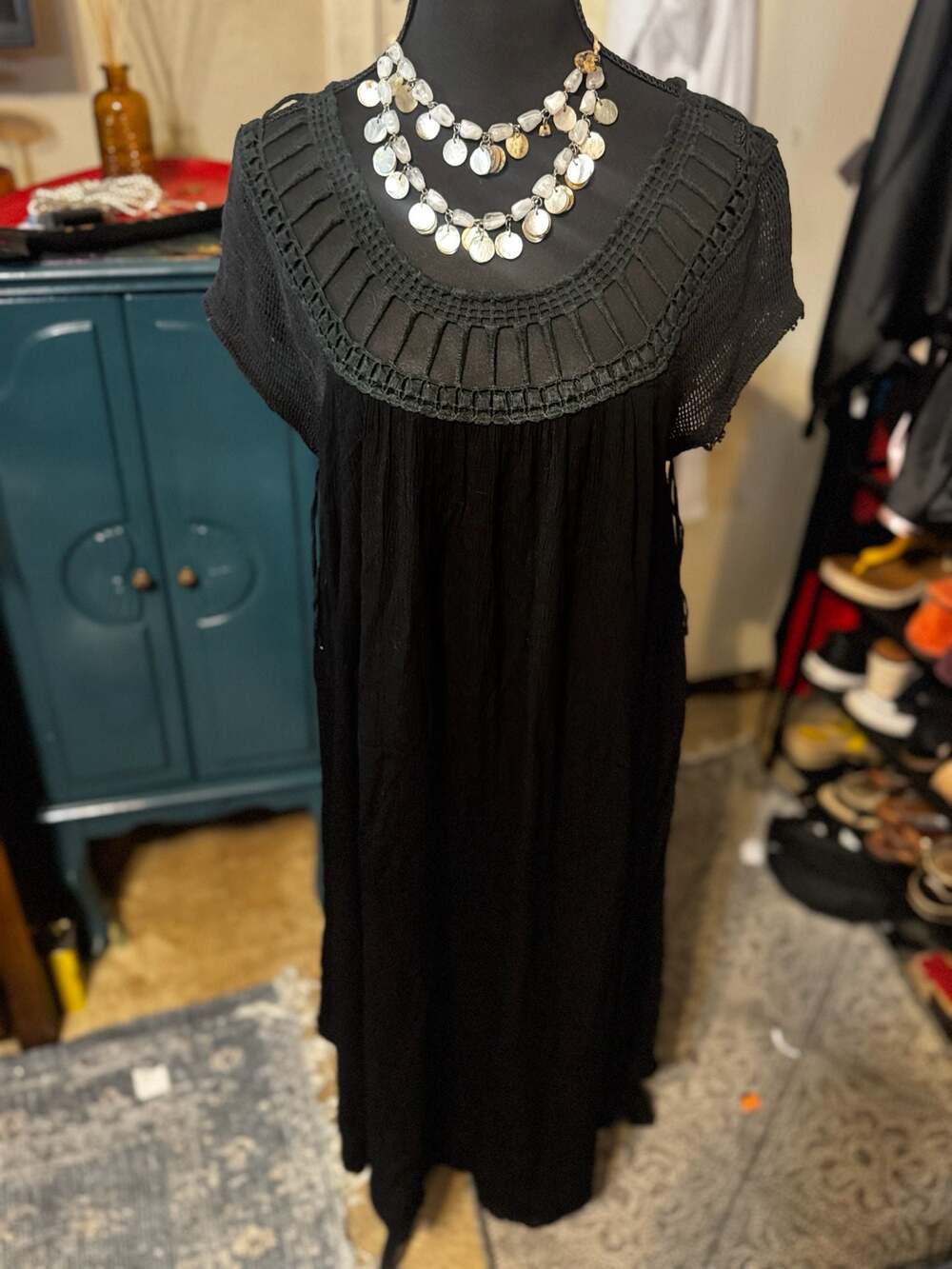 Free People Black crocqet boho dress size M